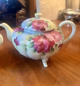 Antique Victorian Nippon Teapot Sugar Bowl Hand painted Roses Japan Christmas Ok - Picture 1 of 11