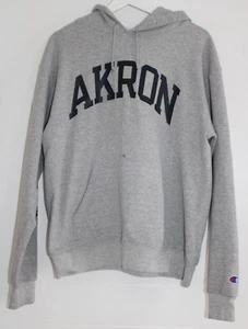 Vintage CHAMPION Hoodie AKRON University Grey Pullover Mens Medium M - Picture 1 of 6