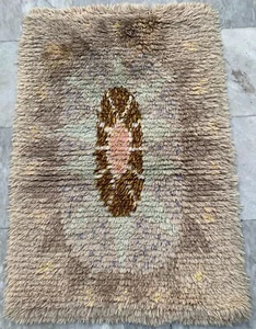 Alfombra floral de dormitorio 2x3 vintage sueca rya escandinava decoración área suave 93x62 cm - Imagen 1 de 7