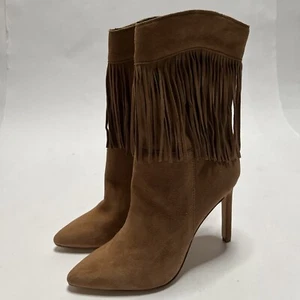 Nine West Womens Tries Heeled Fringe Booties Size 6 Natural Color 4” Stiletto - Picture 1 of 15
