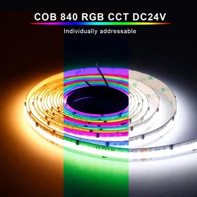 WS2811 840leds/m COB LED Strip RGB CCT Flexible Tape Ribbon RA90 Addressable 24V - Image 1 of 4