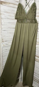 Blashe Green Jumpsuit Womens Sz L Open Back Tie Babydoll Flowy Airy Hippie NNT - Picture 1 of 18