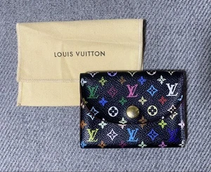 LOUIS VUITTON Coin Card Case Multicolor Black Wallet Compact Business Holder - Picture 1 of 12