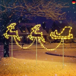 Quntis 129 LED Weihnachtsdeko Außen mit Erdspieß, 2 Rentiere mit Schlitten, G - Bild 1 von 6