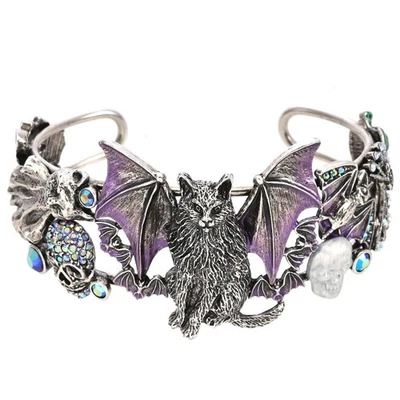 Kirks Folly Baby Bat Cat Cuff Bracelet  -  silver ox - Image 1 of 3