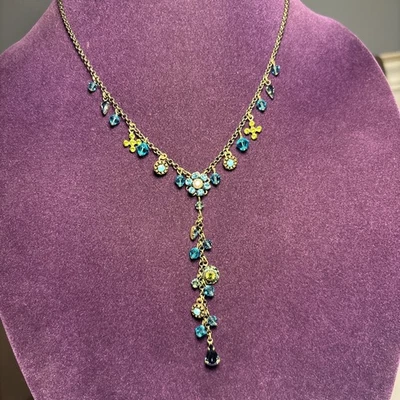 "Collar vintage Liz Palacios SF Swarovski cristales azules cuentas de flores 17""" Foto 1 de 4