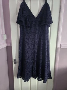 Dark Navy Lace V Neck Dress Size 22 - Picture 1 of 10