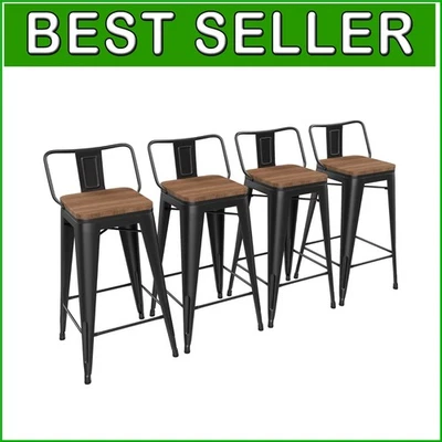 Versatile 26" Low Back Bar Stools in Black, Set of 4 - Ideal for Home & Bistro - Image 1 of 4