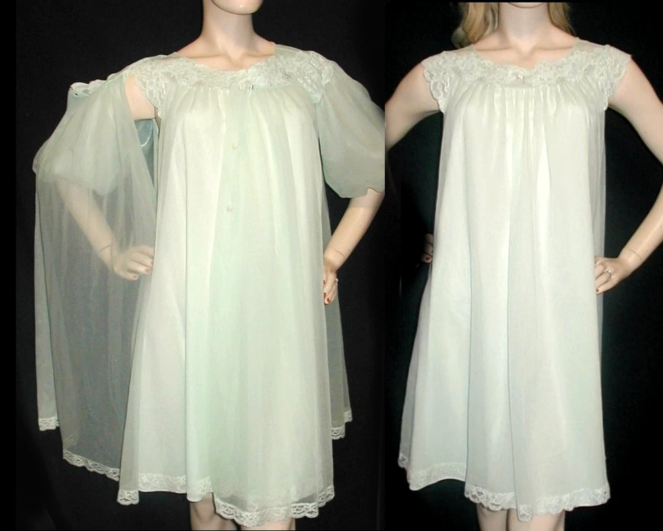 Conjunto PEIGNOIR VERDE COMO NUEVO AÑOS 60 Gasa Negligee SM Retro Babydoll SHADOWLINE Foto 1 de 4
