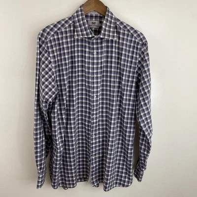 Рубашка мужская Hickey Freeman XL фиолетовая и черная с длинным рукавом на пуговицах 100% хлопок - Изображение 1 из 4