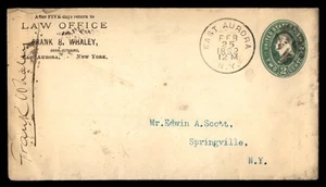 MayfairStamps US 1892 New York East Aurora to Springville Used Stationery Cover - Picture 1 of 2