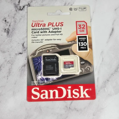 SanDisk Ultra PLUS 32GB 130MB/s MicroSDHC UHS-I Card with Adapter (NEW) - Image 1 of 3