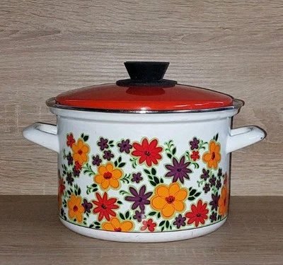Baumann Enamel Casserole Pot Vintage West German 18cm Diameter Ceramic Handles - Image 1 of 4