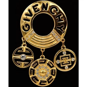 Givenchy Vintage Logo Charm Brosche Anstecknadel 4G Kristall signiert RAR 1980er BinAH - Bild 1 von 12