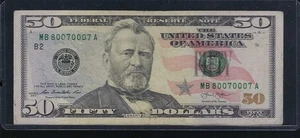 Very RARE 50 Dollar Bill 2013 Fancy SN Triple Digit MB Series 80070007 A - Picture 1 of 2