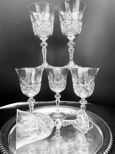 Stunning 6 Lead Crystal Goblet Diamond Cut Stem Pinwheel Fan & Starburst Design - Picture 1 of 9