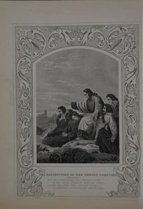 Antique Religious Art Destruction of the Temple 1860 Engraving Christian - Picture 1 of 8