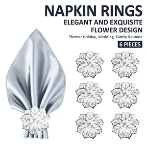 6PCS Napkin Rings w/ Hollow Out Flower Napkin Holder Adornmen Stainless Steel UE - Picture 1 of 15