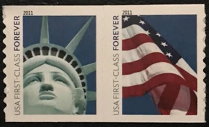 2010 Scott #4486-87 Forever - LADY LIBERTY & FLAG - Pair of 2 Coil Stamps - MNH - Picture 1 of 1