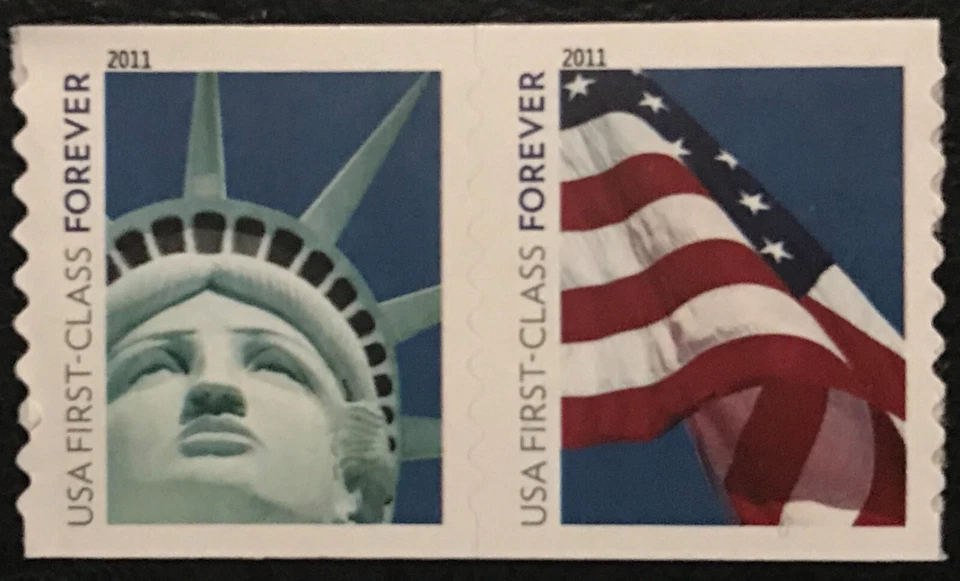 2010 Scott #4486-87 Forever - LADY LIBERTY & FLAG - Pair of 2 Coil Stamps - MNH - Image 1 of 1