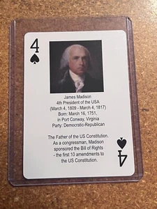 Cartas de juego Arcturus LLC 2011 The Presidents #4 de Spades James Madison - Imagen 1 de 2