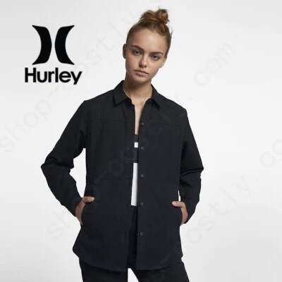 Chaqueta Camisa Hurley Mujer Negra Botón Algodón Pesado Manga Larga XS Foto 1 de 4