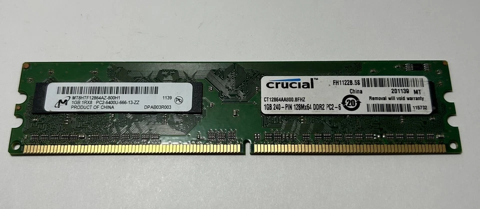 4GB (4-1GB) Crucial Micron 1Rx8 240-PIN 128Mx64 PC2-6400U-666-13-ZZ DDR2 RAM - Image 1 of 4