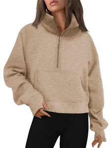 Sweatshirt for Women Half Zip Cropped Pullover Fleece Hoodies Fall Winter Tops T - Picture 1 of 9