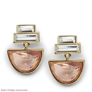 $44 Fossil Brand Half-Round Gold-tone Drop Earrings JA6659710 W Pink Glass Stone - Picture 1 of 1