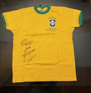 Maglia firmata 1970 finale WC Brasile gol marcatori Pelé Gerson Jairzinho Carlos A. - Foto 1 di 12