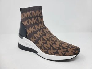 Michael Kors Skyler Logo Chocolate Stretch Knit Bootie Sock Sneaker Size 7 - Picture 1 of 9