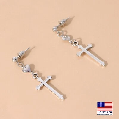 Fashion Women Jewelry Earrings Simple Tassel Love Heart Cross Style Stud 0372 - Image 1 of 4