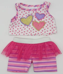 Build a Bear Heart Stripes Shirt Tulle Skirt with Leggings Pink Purple 2016 BABW - Bild 1 von 7