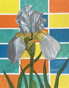 Weiße Iris, Blume, Garten, Original Acryl Gemälde, signiert, Kunst, 11x14 cm - Bild 1 von 1