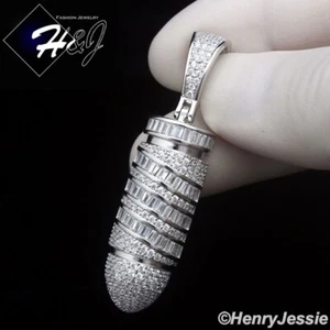 MEN SOLID 925 STERLING SILVER ICY BAGUETTE CZ 3D BULLET SHAPE PENDANT*SP473 - Picture 1 of 5