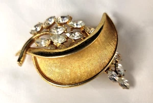 Broche BSK Vintage Tono Dorado Transparente Conjunto de Estrás Marqués Diseñador Firmado - Imagen 1 de 12