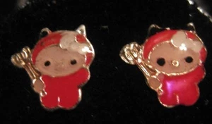 LITTLE DEVIL Screw Back Child Character Earring in Silver COVERED in Acrylic - Picture 1 of 4