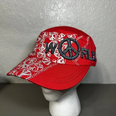 Signos de la Paz Mundial Rojo Plata Estilo Ejército Sombrero Estilo Cadete Gorra Y2K Hippie OSFM Foto 1 de 4