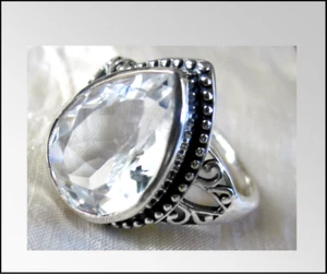 White Topaz Artisan Ring / size 8 / 925 Sterling Silver / 6.75cts, 5.2 grams - Picture 1 of 6