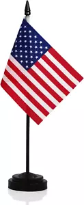 Set bandiera da scrivania USA Deluxe -6X4" miniatura bandiera americana da scrivania 12" palo solido - Foto 1 di 12