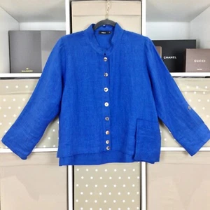 Ralston Linen Jacket Small Blue Oversized Pocket Shirt Tunic Top Lagenlook Boho - Picture 1 of 19