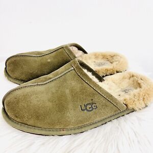 UGG Green Suede Leather Fur Lined Moccasin Slippers ~ Mens Size 10 / 11