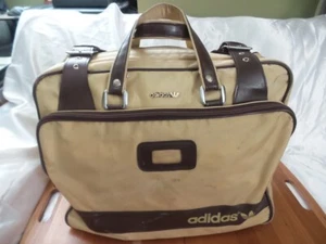 Rare Vintage adidas PU Boston Bag Beige and Brown Sport Duffle / Carry On Bag - Picture 1 of 20