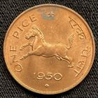 1950 B India 1 Pice Horse Coin Bombay Mint Uncirculated+ Red