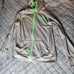 Under Armour Boys Hoodie Size YXL Sweatshirt Loose Fit Gray Neon Green Lining