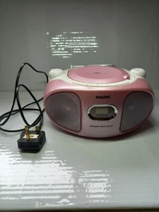 Philips AZ102C/37 AM/FM Radio CD Player Boombox - Pink & White - Tested & Workin - Picture 1 of 9