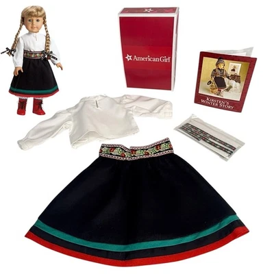 American Girl Kirsten Invierno Conjunto Falda Blusa Lazos para el Pelo Cintas Folleto Caja Foto 1 de 4