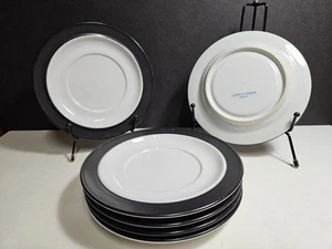 6 platillos vintage Crown Corning Japón 6,5" blancos con borde negro sin astillas - Imagen 1 de 3