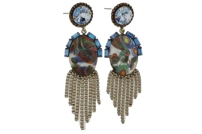 Auténticos Pendientes Dannijo MILO Azul Calipso Colaboración Declaración Mosaico Flecos $325 Foto 1 de 4