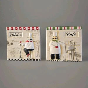 LOT Of 2!! 3D CAFE Chef Kitchen Ceramic Wall Plaques, Art ROMA TRAVEL MOTIF - Picture 1 of 4